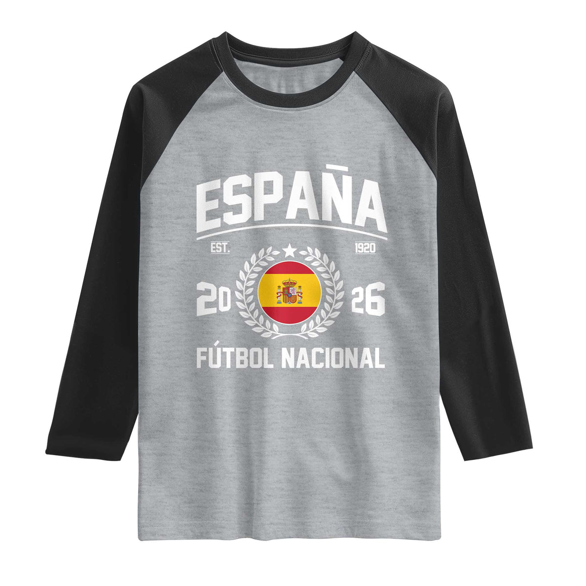 Spain 2026 Soccer Football Fan Spanish Flag Raglan Shirt TS14 Heather Gray Black Print Your Wear