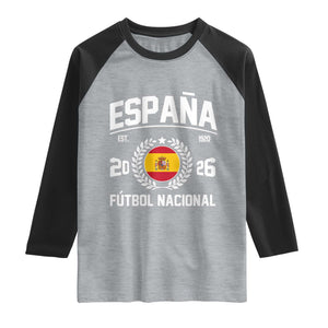 Spain 2026 Soccer Football Fan Spanish Flag Raglan Shirt TS14 Heather Gray Black Print Your Wear
