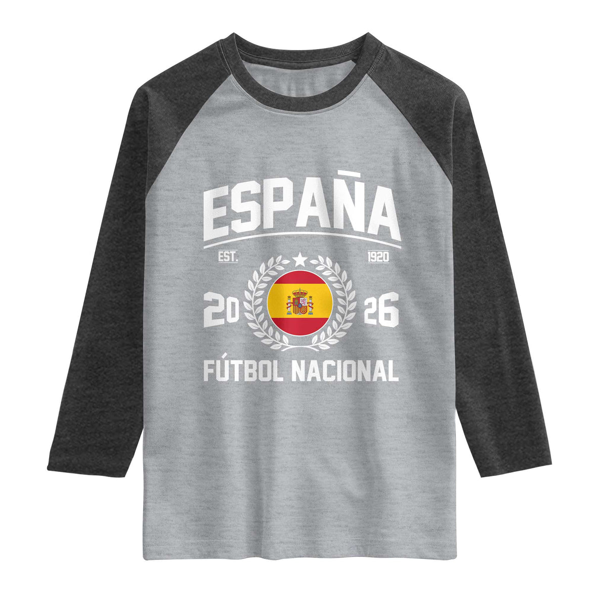 Spain 2026 Soccer Football Fan Spanish Flag Raglan Shirt TS14 Heather Gray Heather Charcoal Print Your Wear