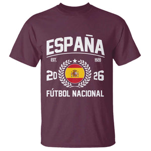 Spain 2026 Soccer Football Fan Spanish Flag T Shirt TS14 Maroon Print Your Wear