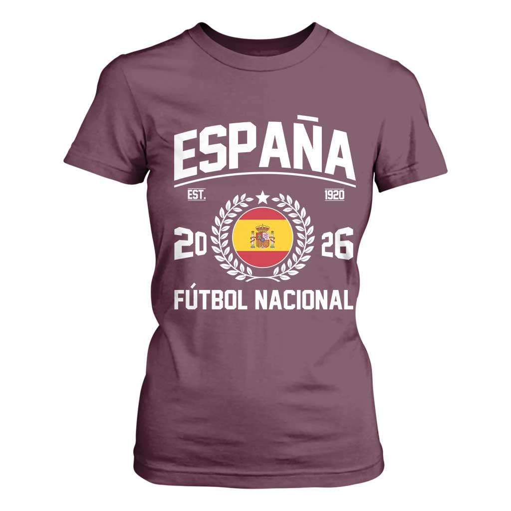 Spain 2026 Soccer Football Fan Spanish Flag T Shirt For Women TS14 Maroon Print Your Wear