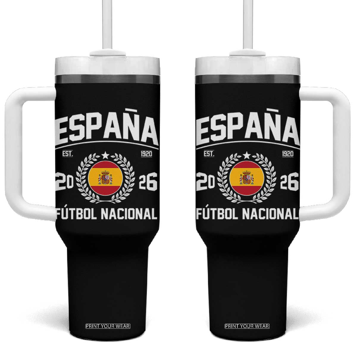 Spain 2026 Soccer Football Fan Spanish Flag Tumbler With Handle TS14 One Size: 40 oz Black Print Your Wear