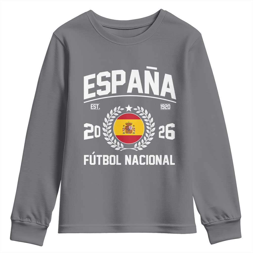 Spain 2026 Soccer Football Fan Spanish Flag Youth Sweatshirt TS14 Charcoal Print Your Wear