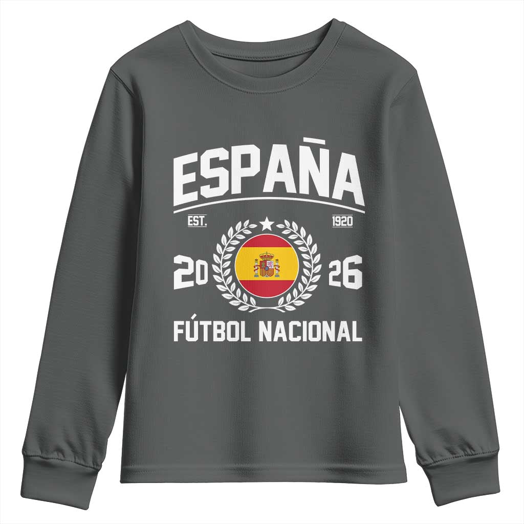 Spain 2026 Soccer Football Fan Spanish Flag Youth Sweatshirt TS14 Dark Heather Print Your Wear