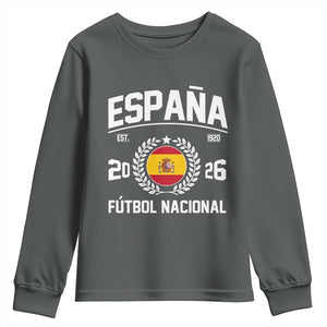 Spain 2026 Soccer Football Fan Spanish Flag Youth Sweatshirt TS14 Dark Heather Print Your Wear