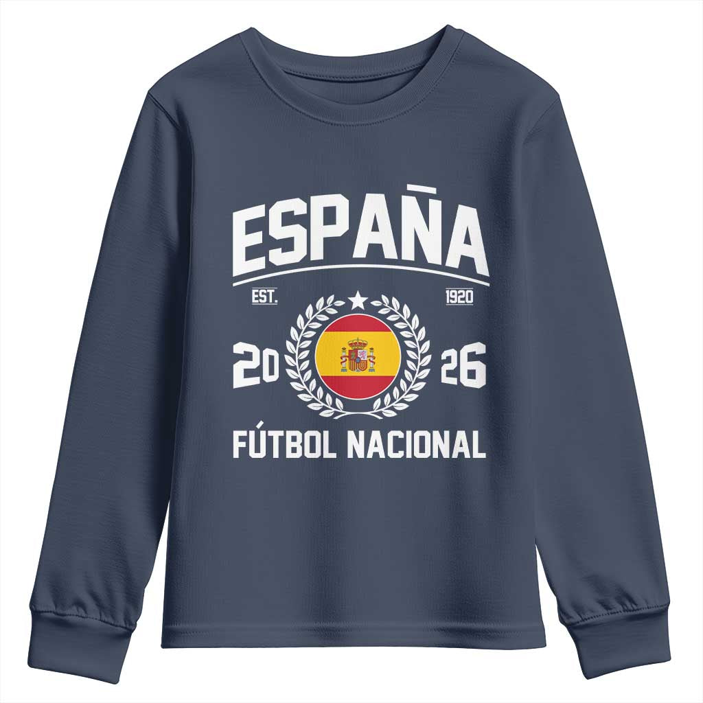 Spain 2026 Soccer Football Fan Spanish Flag Youth Sweatshirt TS14 Navy Print Your Wear