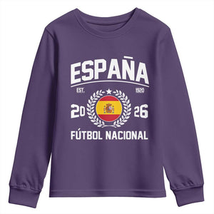 Spain 2026 Soccer Football Fan Spanish Flag Youth Sweatshirt TS14 Purple Print Your Wear