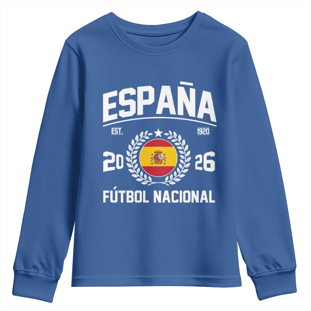 Spain 2026 Soccer Football Fan Spanish Flag Youth Sweatshirt TS14 Royal Blue Print Your Wear