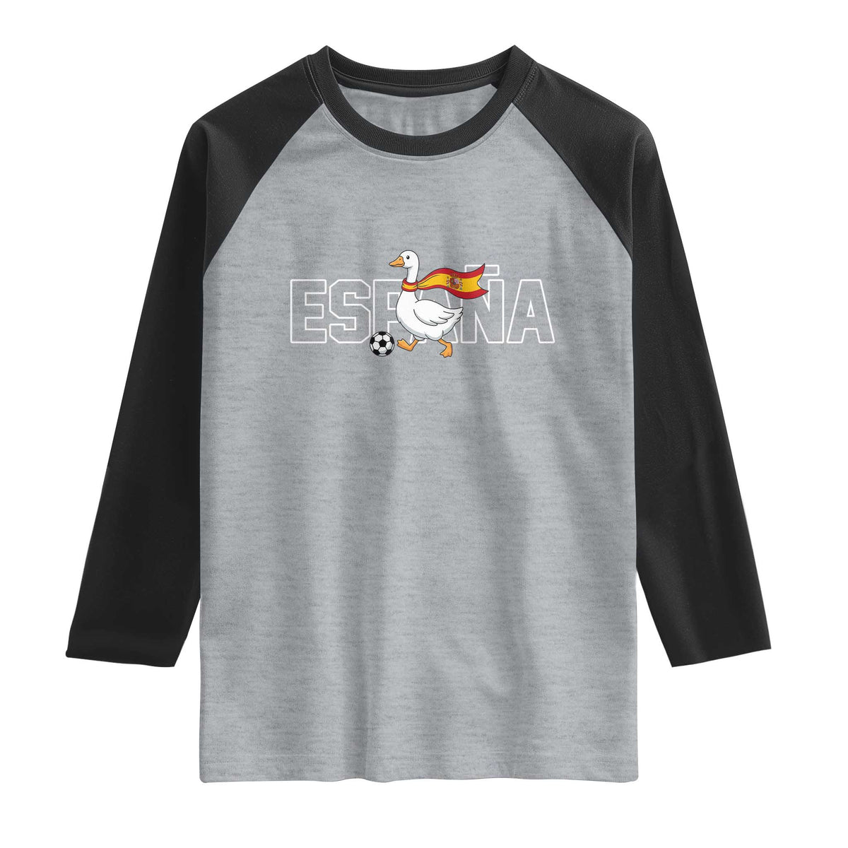 Espana Spain Soccer Football Raglan Shirt Silly Goose Spanish Flag Fan Supporter TS14 Heather Gray Black Print Your Wear