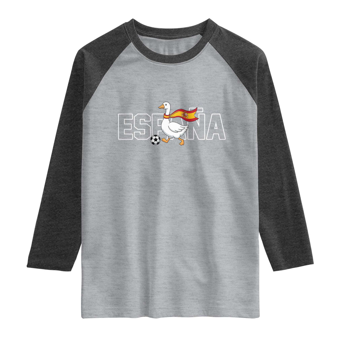 Espana Spain Soccer Football Raglan Shirt Silly Goose Spanish Flag Fan Supporter TS14 Heather Gray Heather Charcoal Print Your Wear
