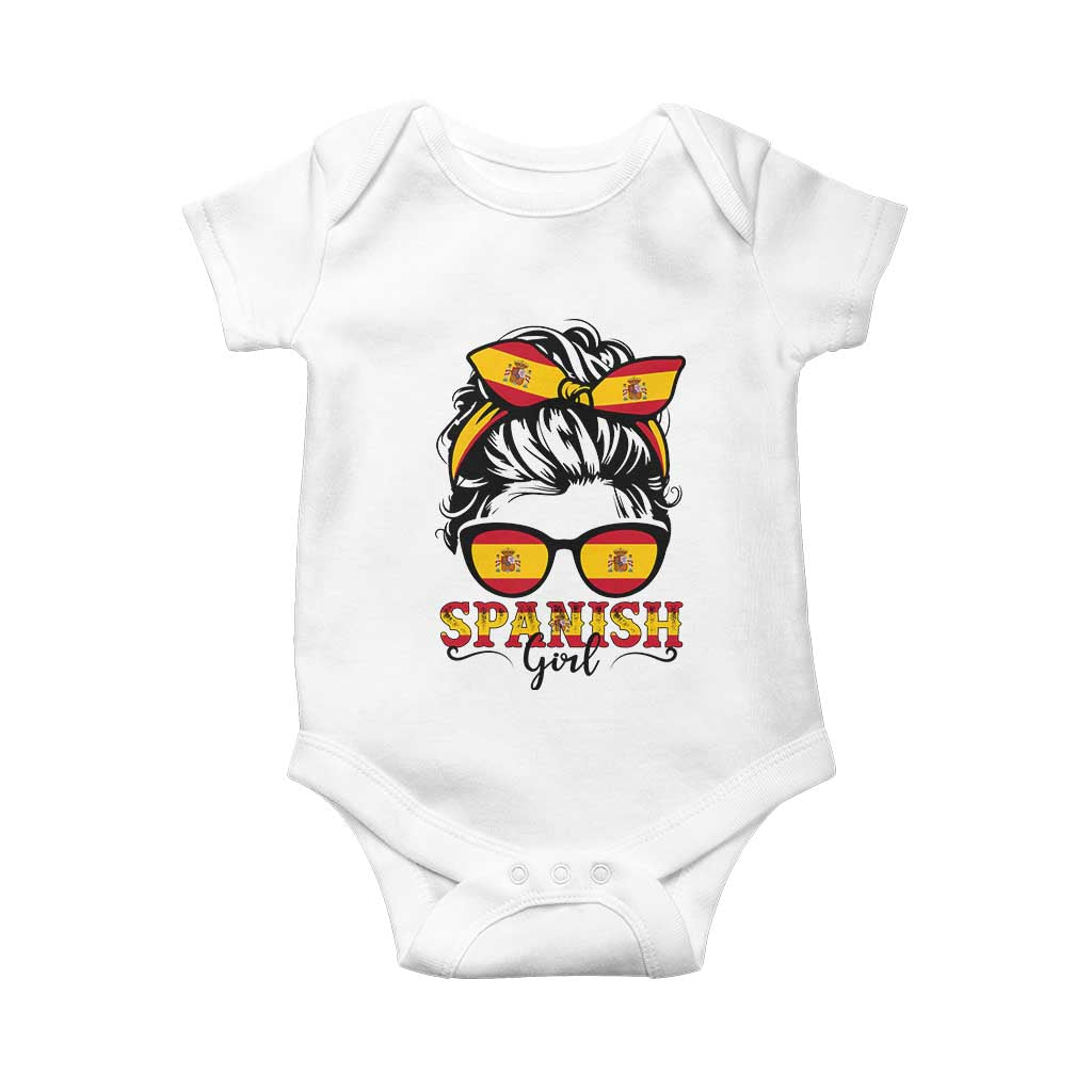 Espana Spain Messy Bun Girl Spanish Flag Baby Onesie TS14 White Print Your Wear