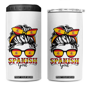 Espana Spain Messy Bun Girl Spanish Flag 4 in 1 Can Cooler Tumbler TS14 One Size: 16 oz White Print Your Wear