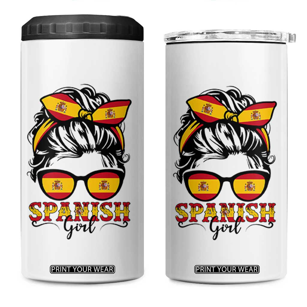 Espana Spain Messy Bun Girl Spanish Flag 4 in 1 Can Cooler Tumbler TS14 One Size: 16 oz White Print Your Wear