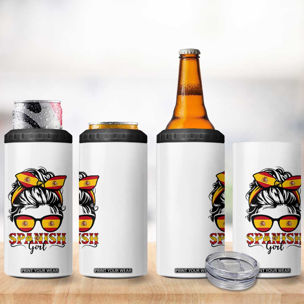 Espana Spain Messy Bun Girl Spanish Flag 4 in 1 Can Cooler Tumbler TS14 Print Your Wear