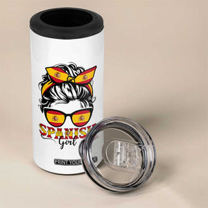 Espana Spain Messy Bun Girl Spanish Flag 4 in 1 Can Cooler Tumbler TS14 Print Your Wear