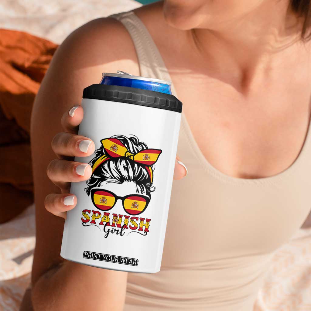 Espana Spain Messy Bun Girl Spanish Flag 4 in 1 Can Cooler Tumbler TS14 Print Your Wear