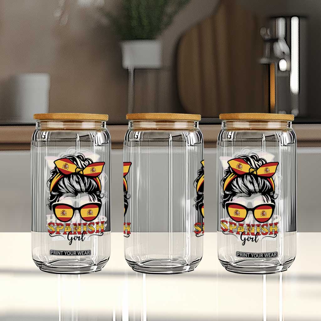 Espana Spain Messy Bun Girl Spanish Flag Glass Can TS14 Print Your Wear
