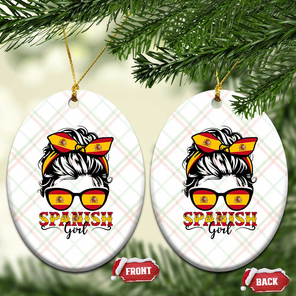 Espana Spain Messy Bun Girl Spanish Flag Ceramic Ornament TS14 Print Your Wear
