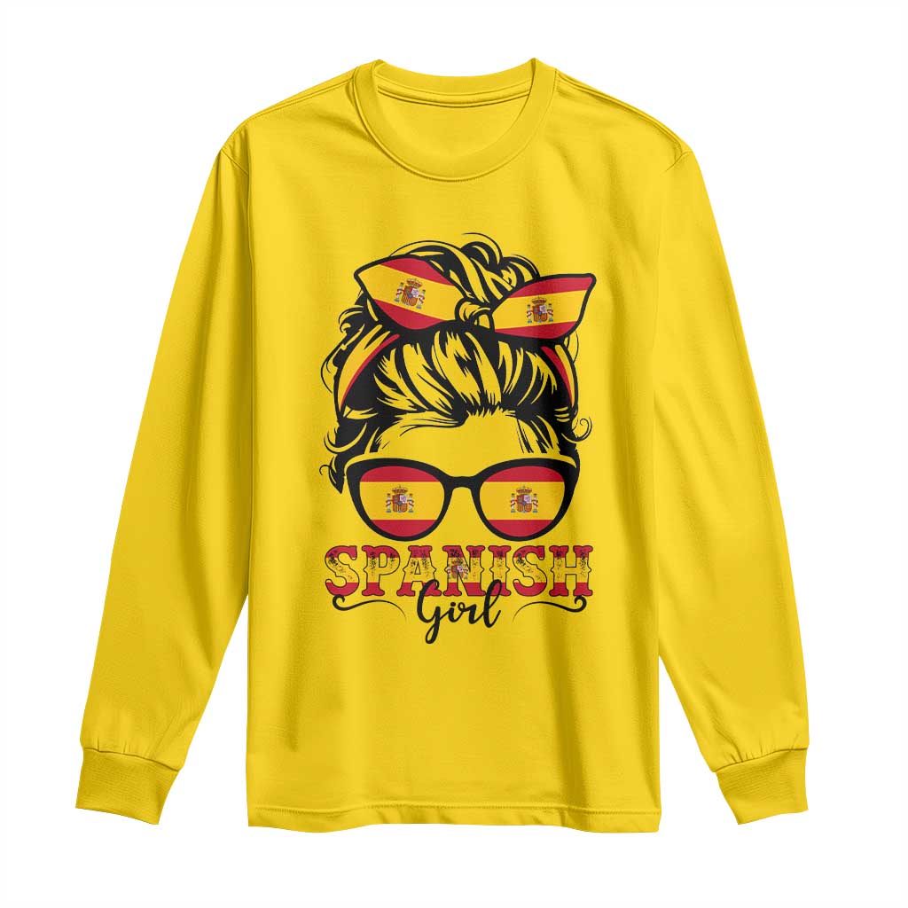 Espana Spain Messy Bun Girl Spanish Flag Long Sleeve Shirt TS14 Daisy Print Your Wear