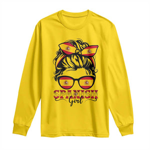 Espana Spain Messy Bun Girl Spanish Flag Long Sleeve Shirt TS14 Daisy Print Your Wear