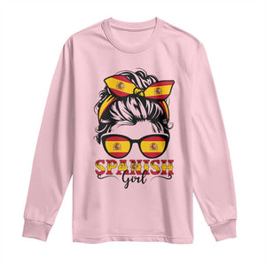 Espana Spain Messy Bun Girl Spanish Flag Long Sleeve Shirt TS14 Light Pink Print Your Wear