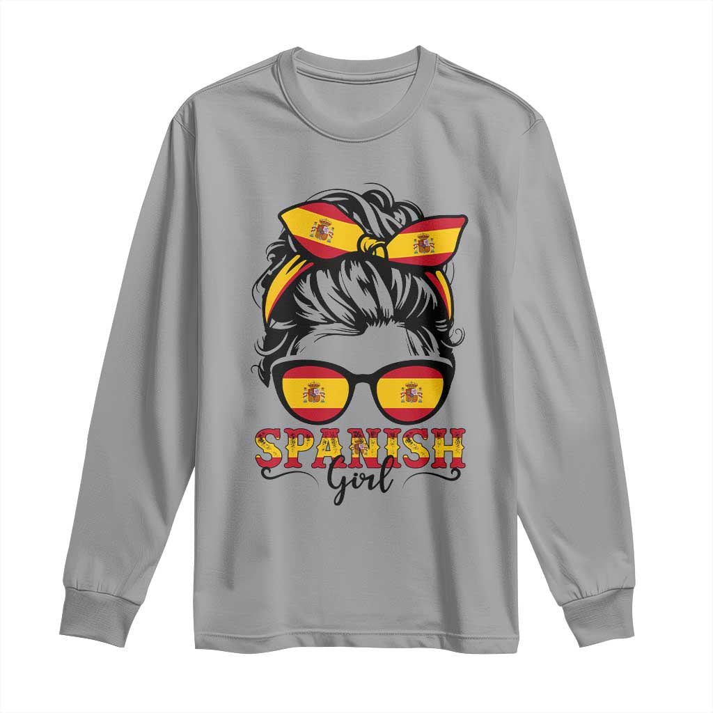 Espana Spain Messy Bun Girl Spanish Flag Long Sleeve Shirt TS14 Sport Gray Print Your Wear