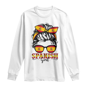 Espana Spain Messy Bun Girl Spanish Flag Long Sleeve Shirt TS14 White Print Your Wear
