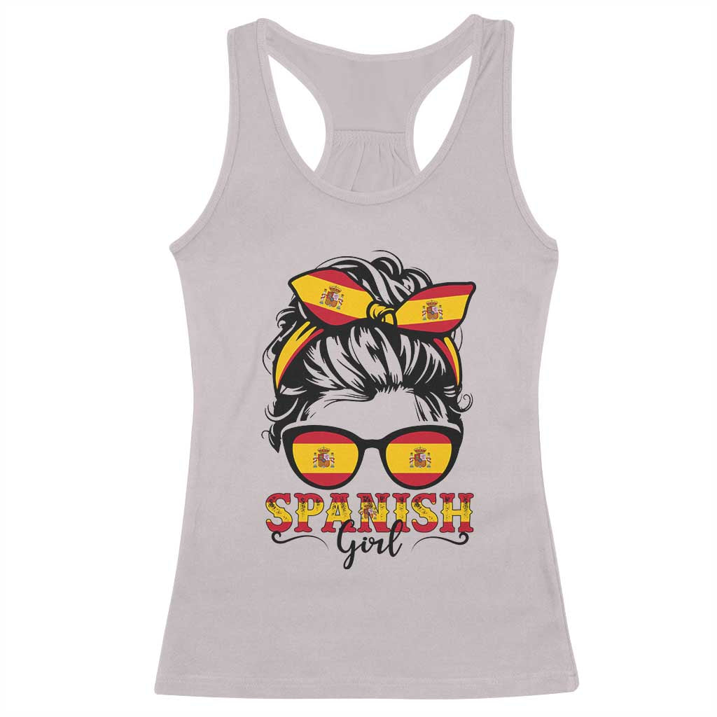 Espana Spain Messy Bun Girl Spanish Flag Racerback Tank Top TS14 Ice Gray Print Your Wear