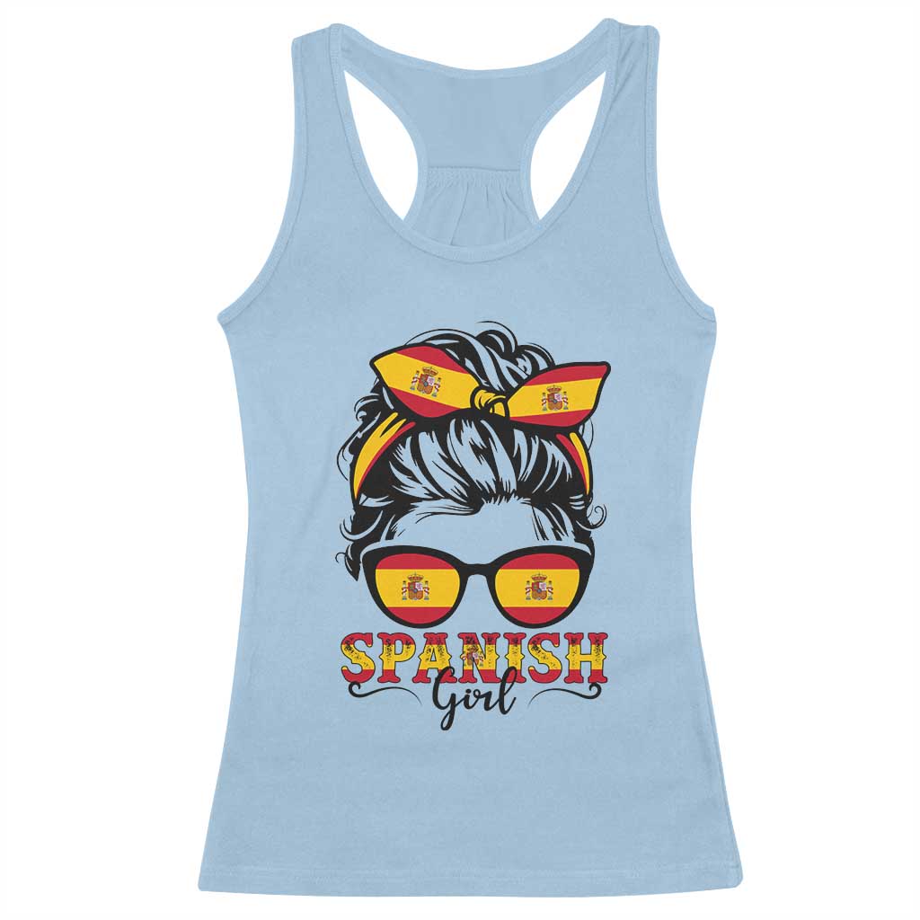Espana Spain Messy Bun Girl Spanish Flag Racerback Tank Top TS14 Light Blue Print Your Wear
