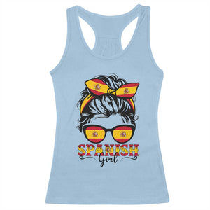 Espana Spain Messy Bun Girl Spanish Flag Racerback Tank Top TS14 Light Blue Print Your Wear