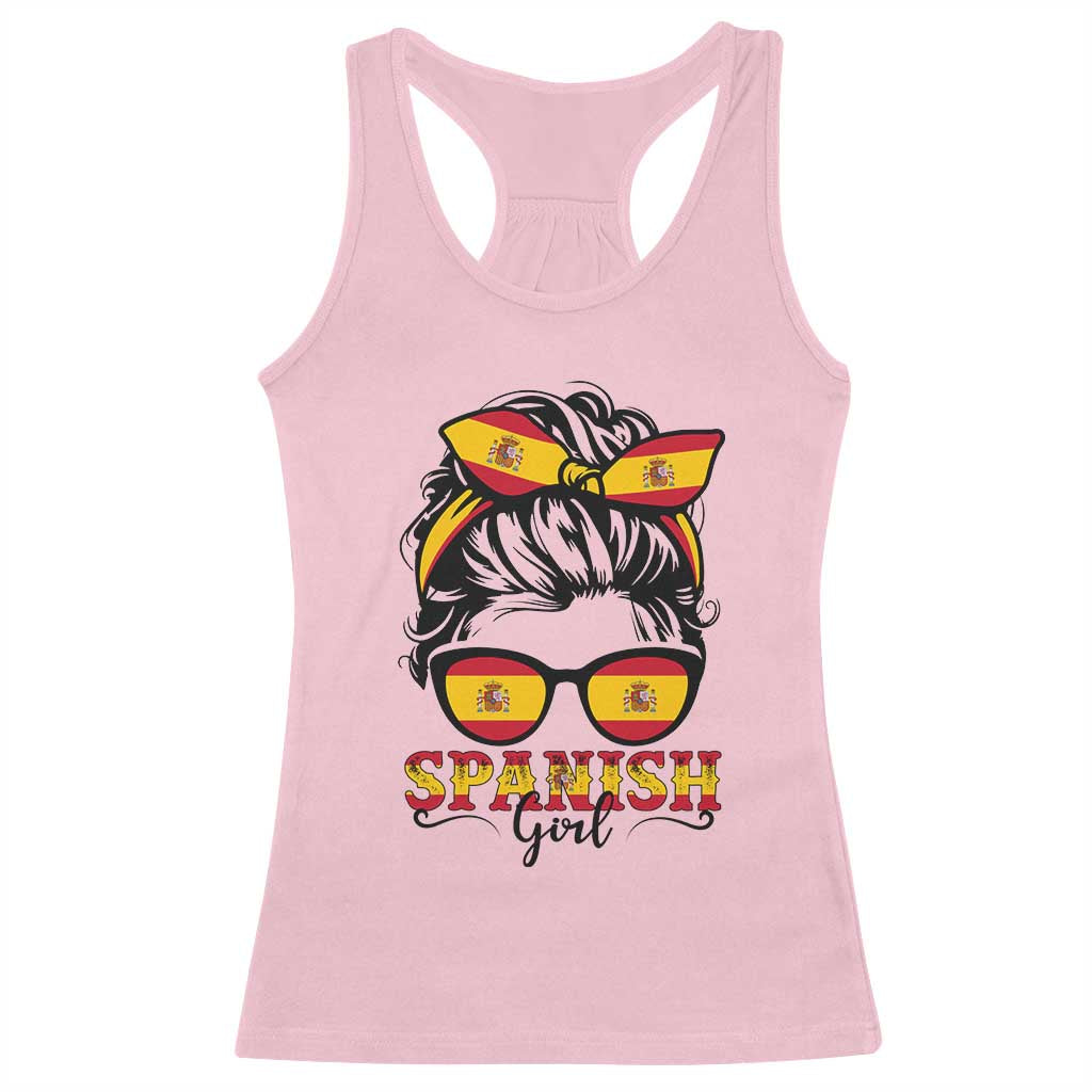 Espana Spain Messy Bun Girl Spanish Flag Racerback Tank Top TS14 Light Pink Print Your Wear