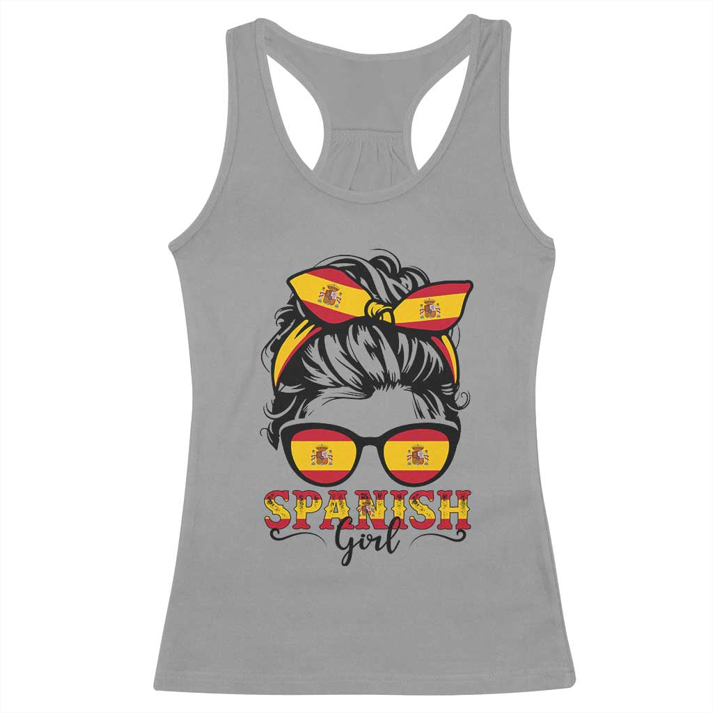 Espana Spain Messy Bun Girl Spanish Flag Racerback Tank Top TS14 Sport Gray Print Your Wear