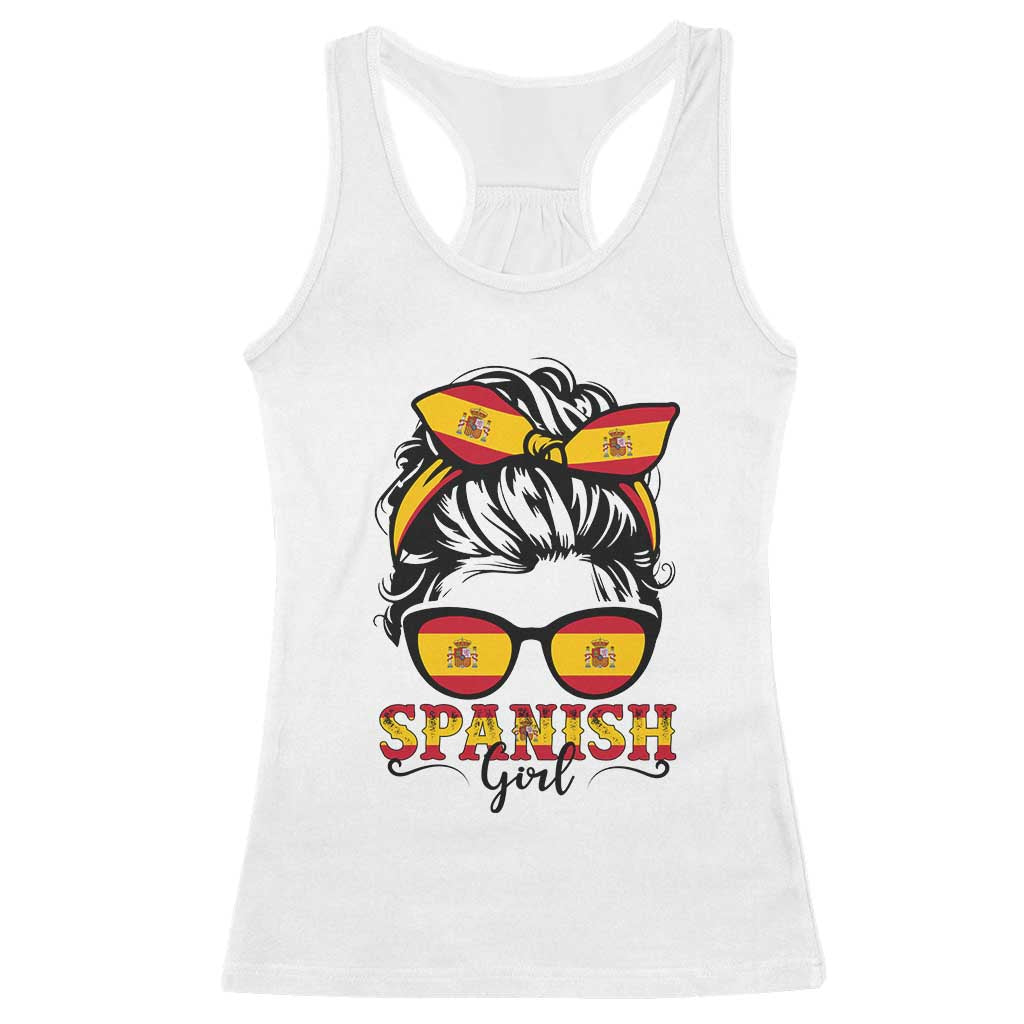 Espana Spain Messy Bun Girl Spanish Flag Racerback Tank Top TS14 White Print Your Wear