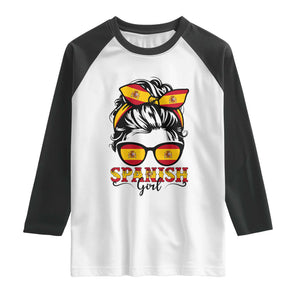 Espana Spain Messy Bun Girl Spanish Flag Raglan Shirt TS14 White Black Print Your Wear