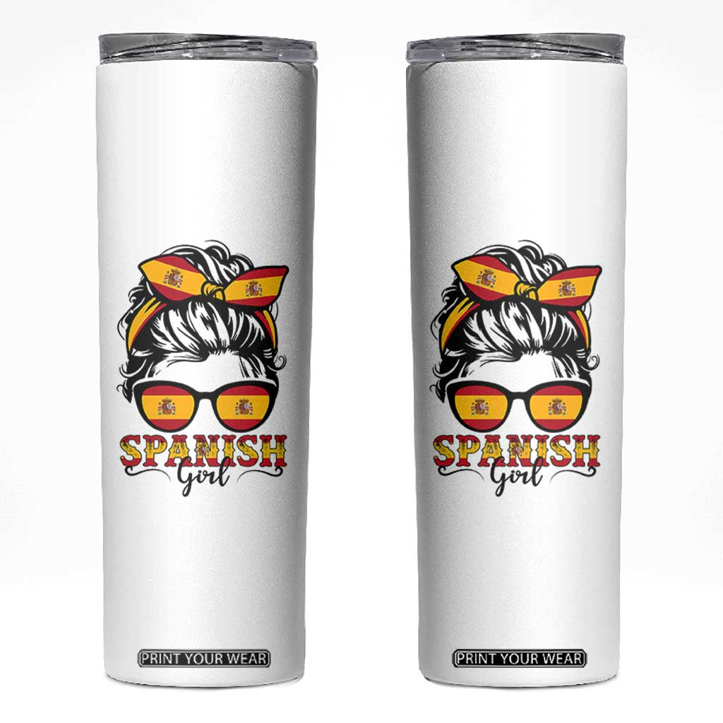 Espana Spain Messy Bun Girl Spanish Flag Skinny Tumbler TS14 White Print Your Wear