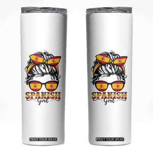 Espana Spain Messy Bun Girl Spanish Flag Skinny Tumbler TS14 White Print Your Wear