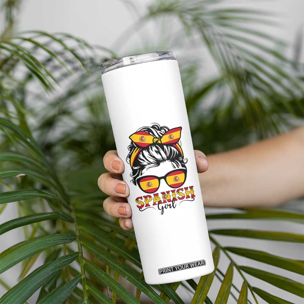 Espana Spain Messy Bun Girl Spanish Flag Skinny Tumbler TS14 Print Your Wear