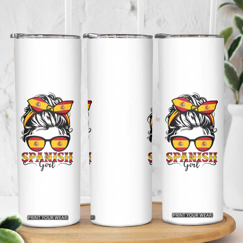 Espana Spain Messy Bun Girl Spanish Flag Skinny Tumbler TS14 Print Your Wear
