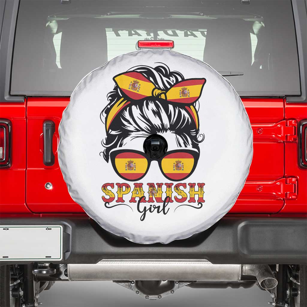 Espana Spain Messy Bun Girl Spanish Flag Spare Tire Cover TS14 White Print Your Wear