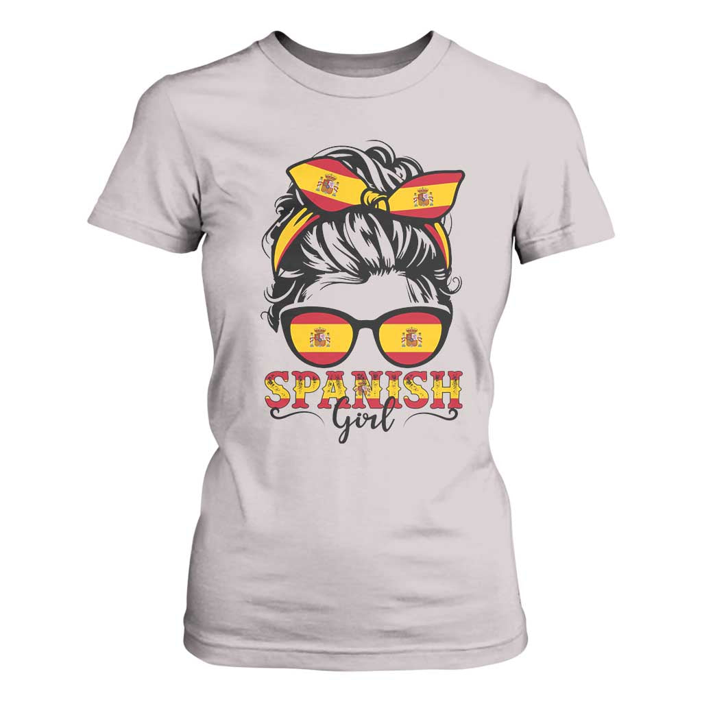 Espana Spain Messy Bun Girl Spanish Flag T Shirt For Women TS14 Ice Gray Print Your Wear