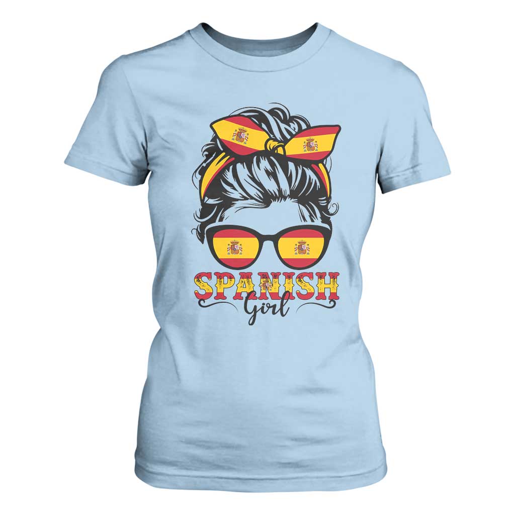 Espana Spain Messy Bun Girl Spanish Flag T Shirt For Women TS14 Light Blue Print Your Wear