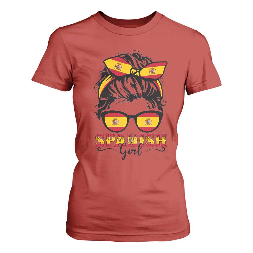 Espana Spain Messy Bun Girl Spanish Flag T Shirt For Women TS14 Red Print Your Wear