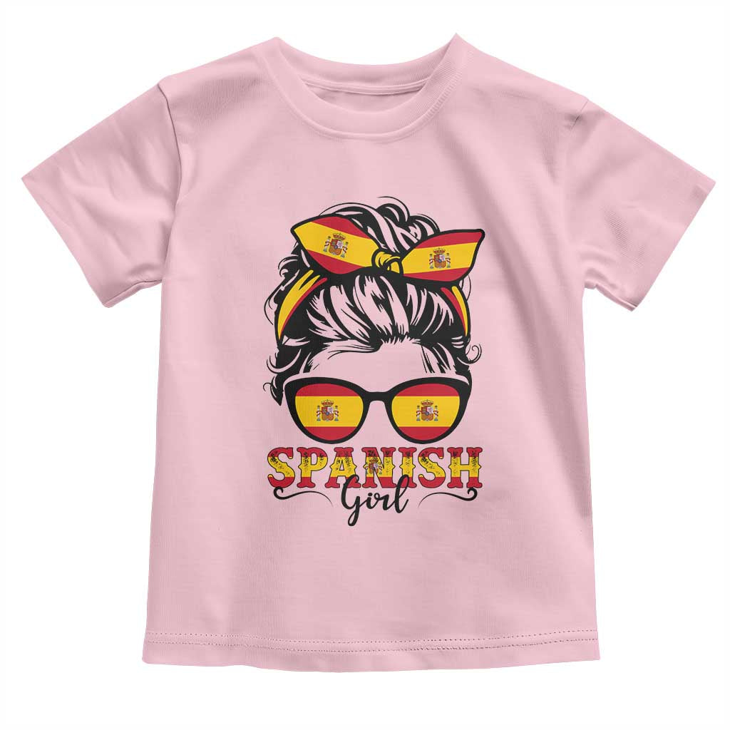 Espana Spain Messy Bun Girl Spanish Flag Toddler T Shirt TS14 Light Pink Print Your Wear