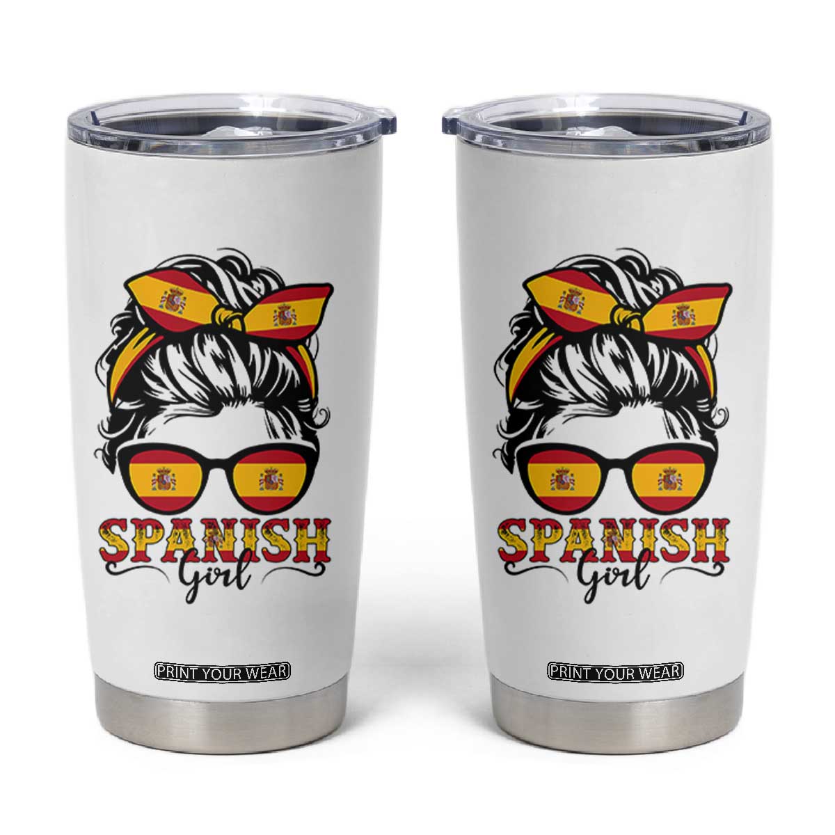 Espana Spain Messy Bun Girl Spanish Flag Tumbler Cup TS14 White Print Your Wear