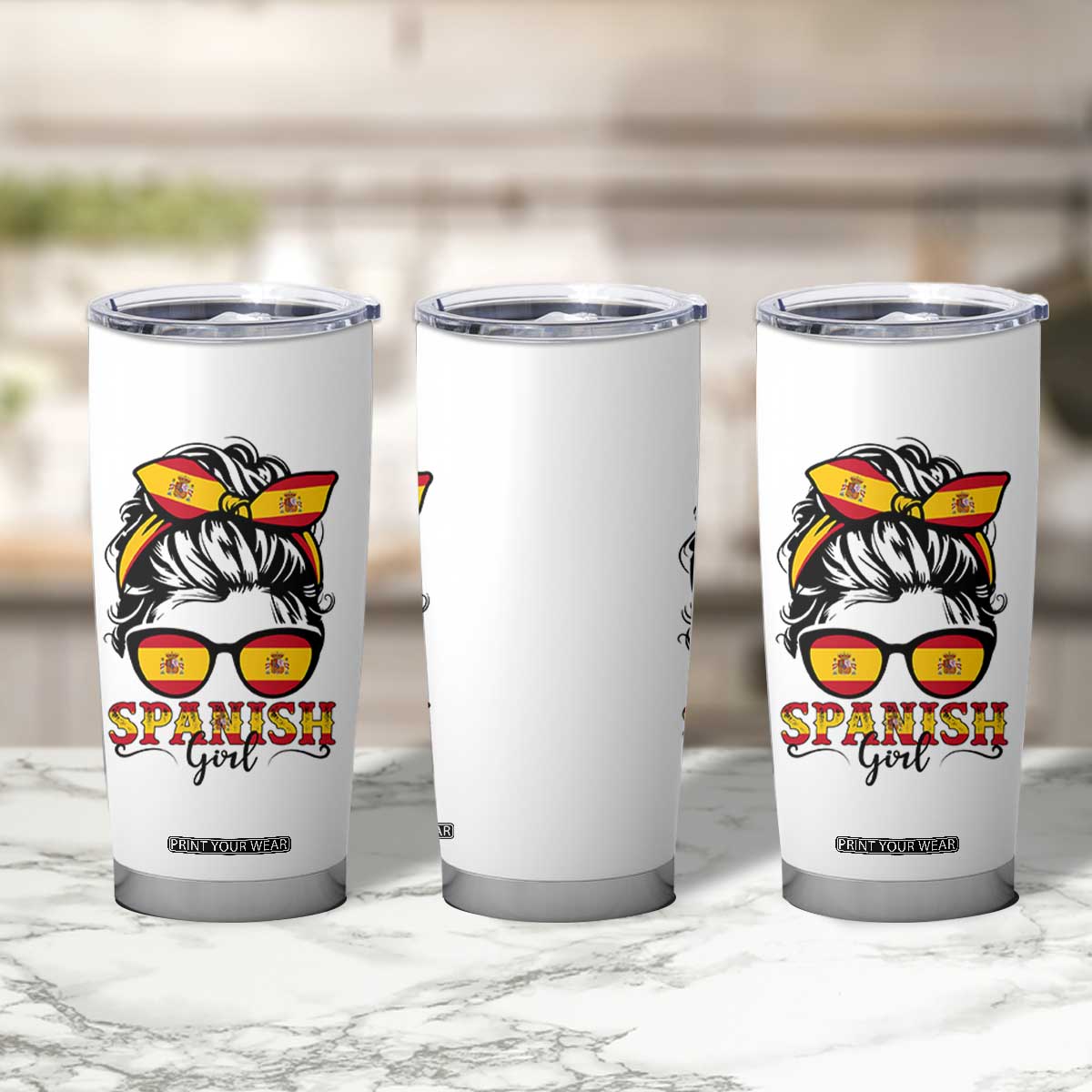 Espana Spain Messy Bun Girl Spanish Flag Tumbler Cup TS14 Print Your Wear