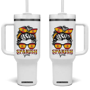 Espana Spain Messy Bun Girl Spanish Flag Tumbler With Handle TS14 One Size: 40 oz White Print Your Wear