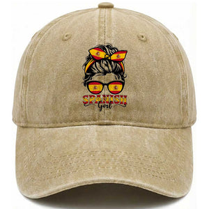 Espana Spain Messy Bun Girl Spanish Flag Washed Cotton Baseball Cap TS14 Print Your Wear