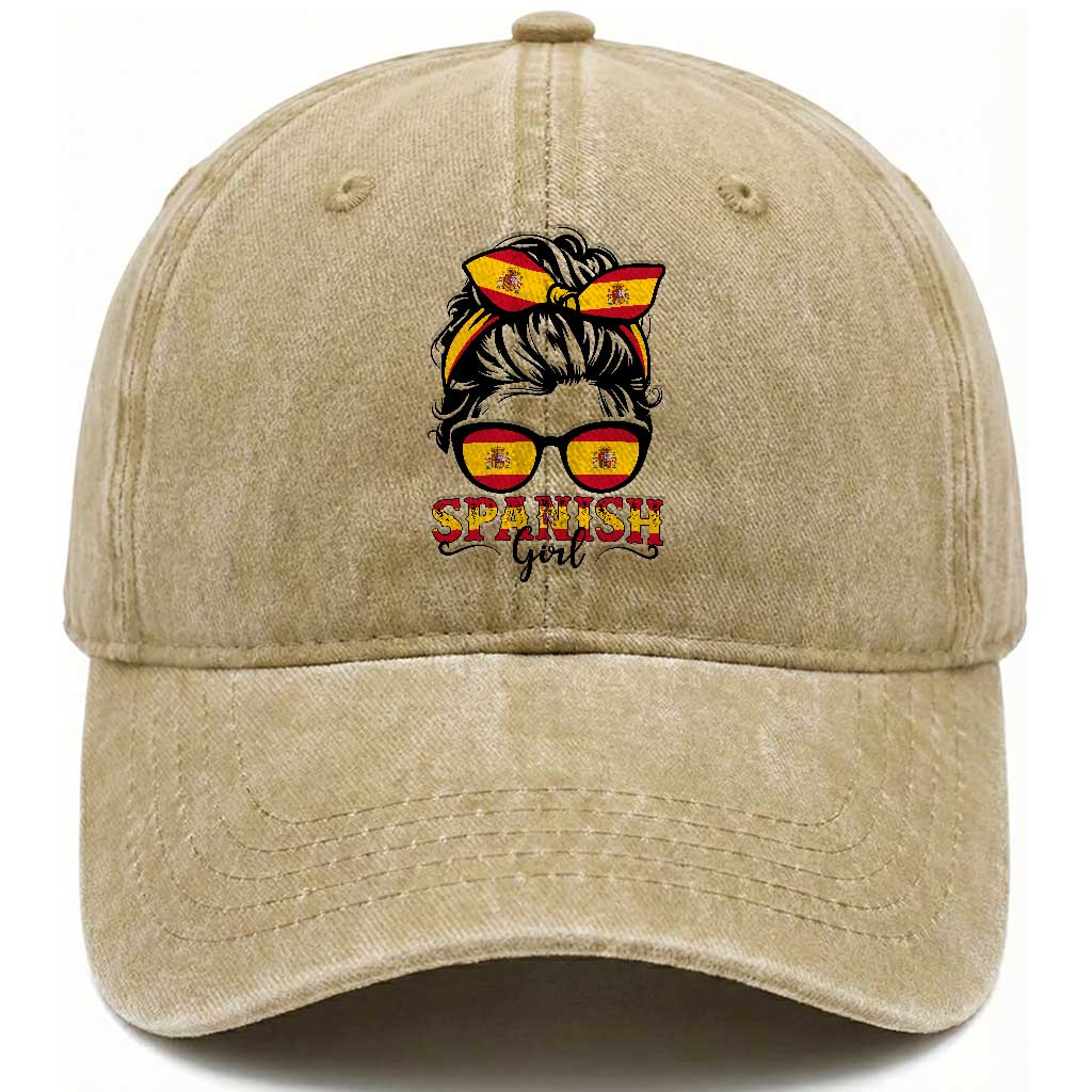 Espana Spain Messy Bun Girl Spanish Flag Washed Cotton Baseball Cap TS14 Print Your Wear