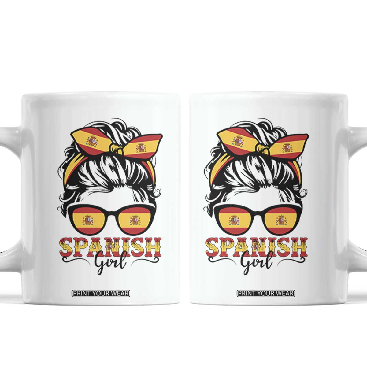 Espana Spain Messy Bun Girl Spanish Flag Coffee Mug TS14 White Print Your Wear
