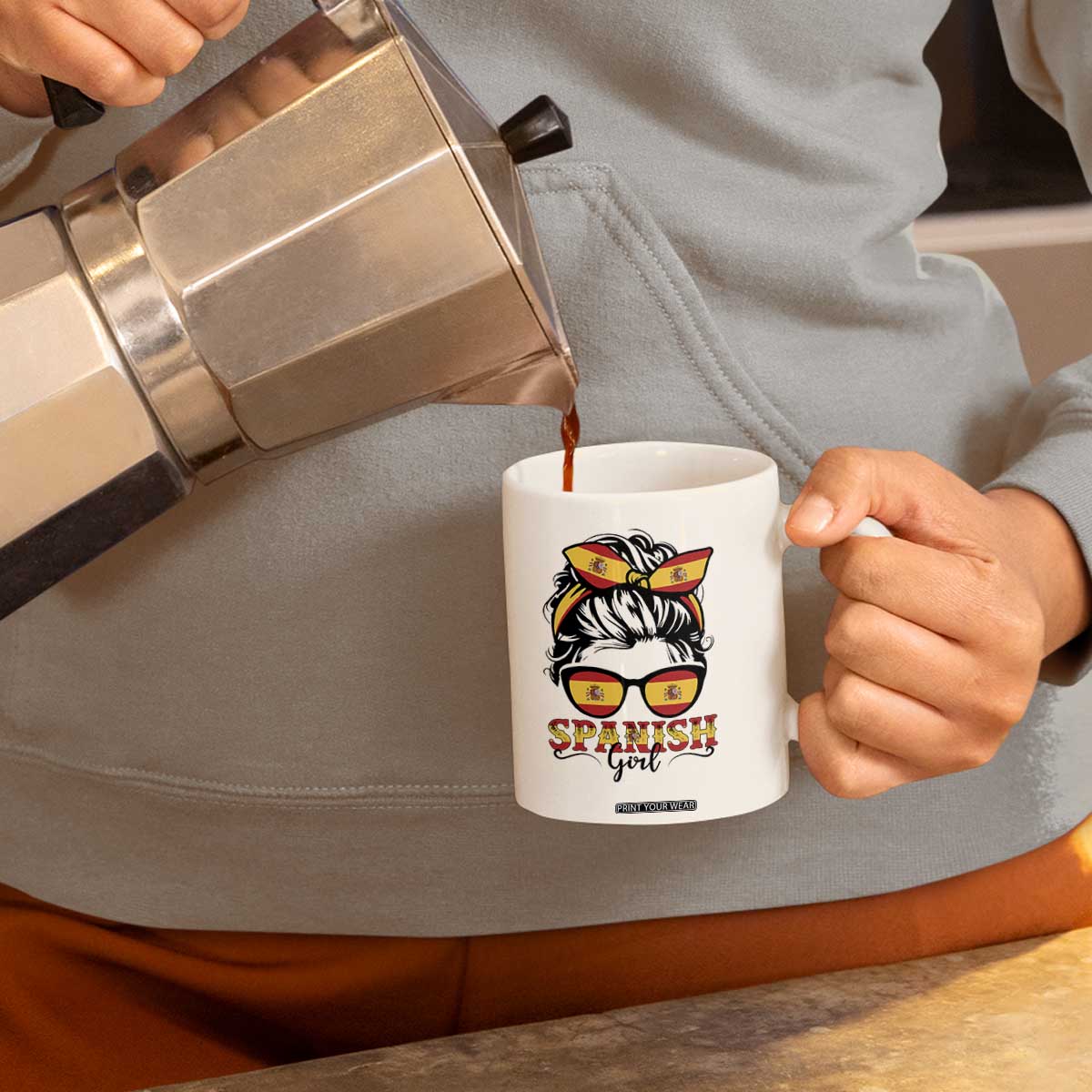 Espana Spain Messy Bun Girl Spanish Flag Coffee Mug TS14 Print Your Wear